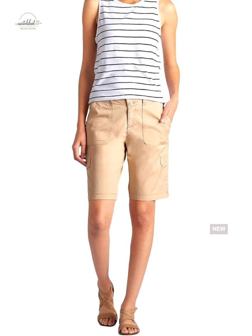 Relaxed Fit Cargo Bermuda Shorts with Knit Waist, 10" Inseam
